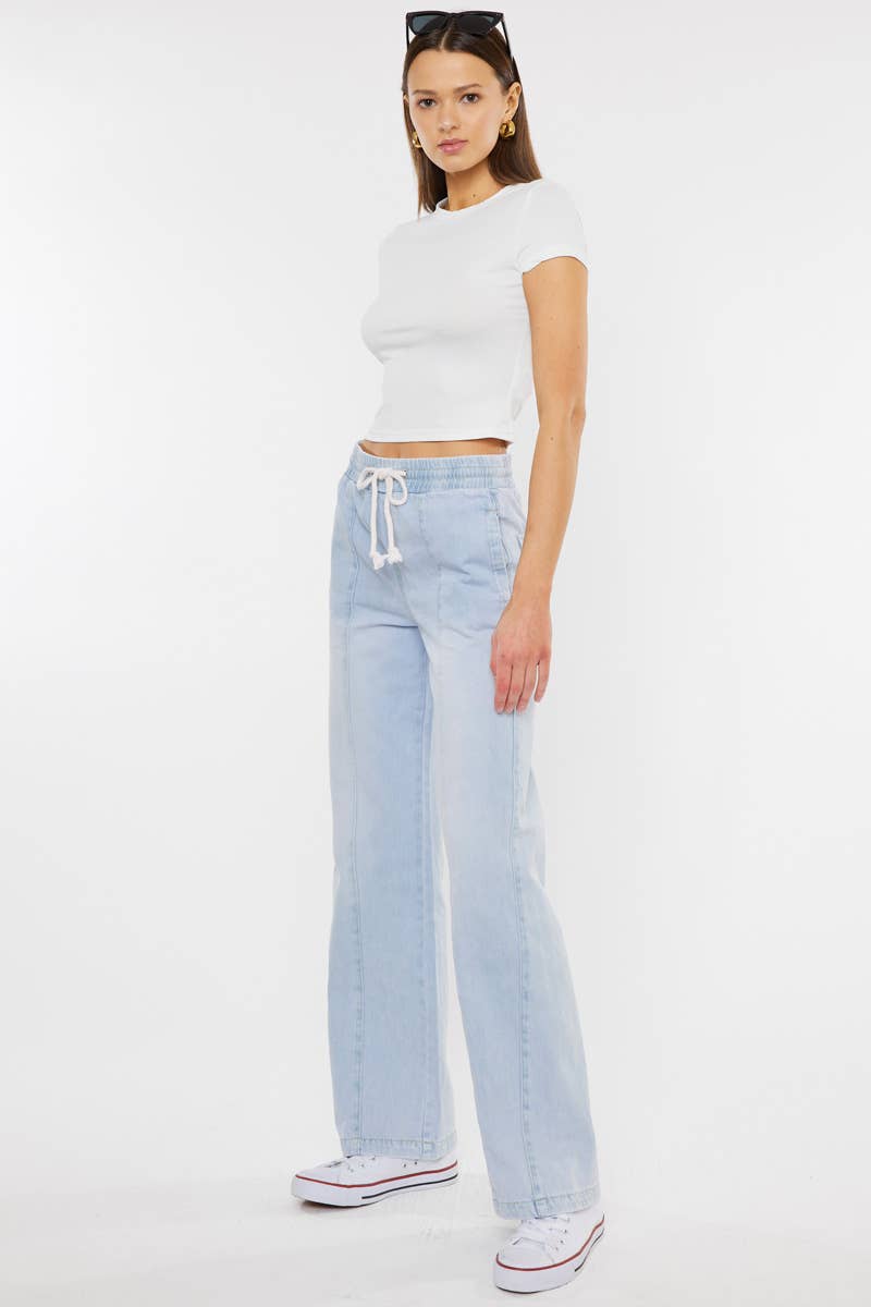 The Delaney Rope Drawstring Wide Leg Jeans – Light Stone Was