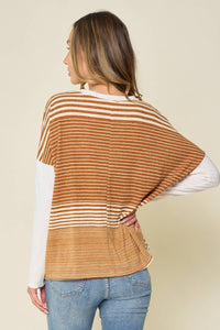 The Hadley Mixed Stripe Long Sleeve Knit Top – Mustard + Ivory Colorblock Pullover