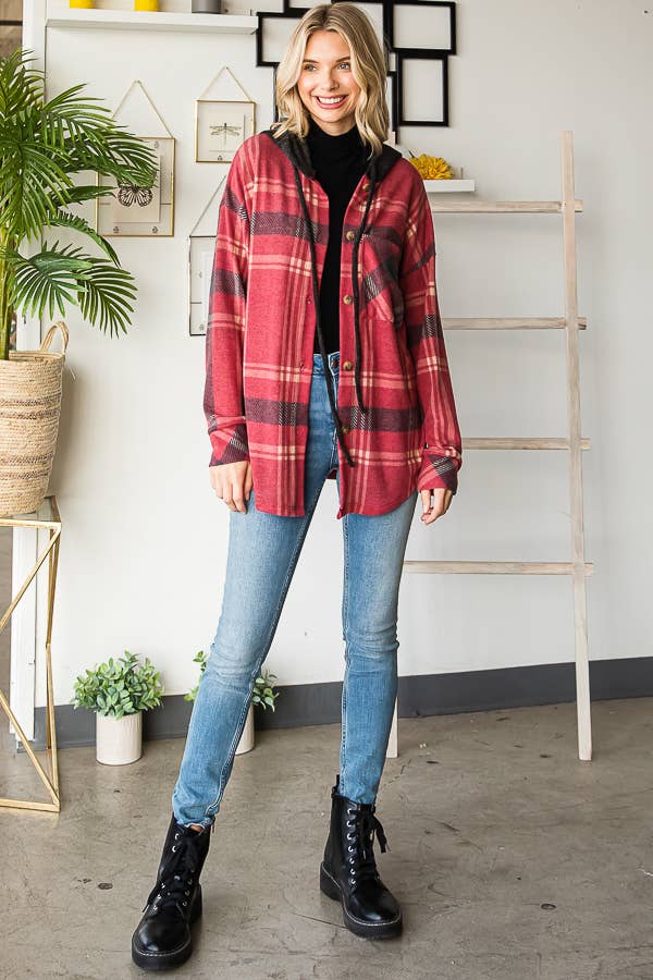 Sutton Plaid Hoodie Shacket – Soft Flannel Button Down with Hood