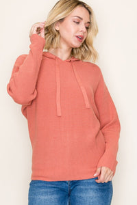 Staccato Mini Waffle Knit Hoodie Sweater – Pullover Dolman Sleeve in Terracotta, Ivory & Sage