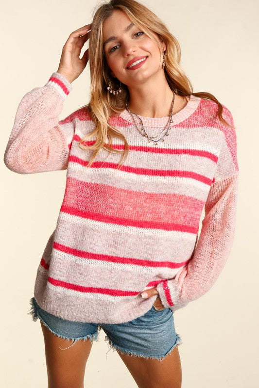 Honey Love Multi Stripe Sweater- Pink