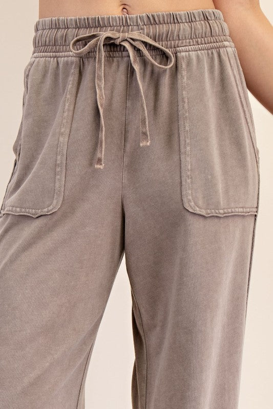 The Marlowe Cropped Mineral Wash Pants – Wide Leg Cotton Lounge Bottoms