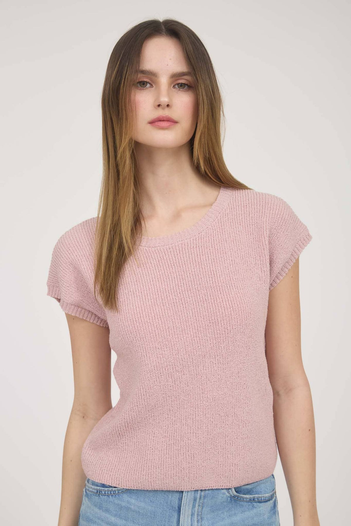 Wrenlee Chiffon Tie Back Sweater Tee – Blush Rose