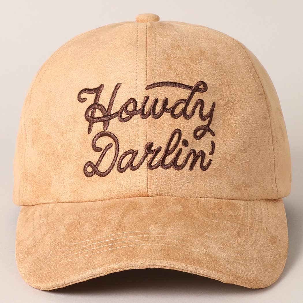 “Howdy Darlin’” Suede Embroidered Baseball Cap – Western Style Adjustable Hat