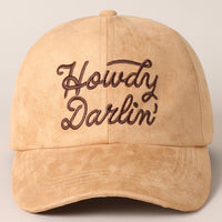 “Howdy Darlin’” Suede Embroidered Baseball Cap – Western Style Adjustable Hat