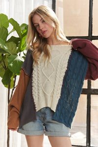 The Sawyer Patchwork Cable Knit Sweater – Rustic Multi