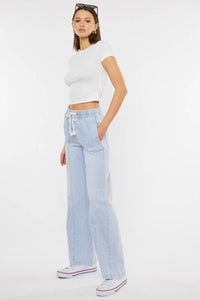 The Delaney Rope Drawstring Wide Leg Jeans – Light Stone Was