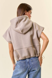 Blaire Oversized Cropped Sleeveless Hoodie – Fleece Drawstring Hem