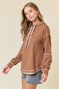 The Oakley Plaid Trim Waffle Hoodie – Chestnu