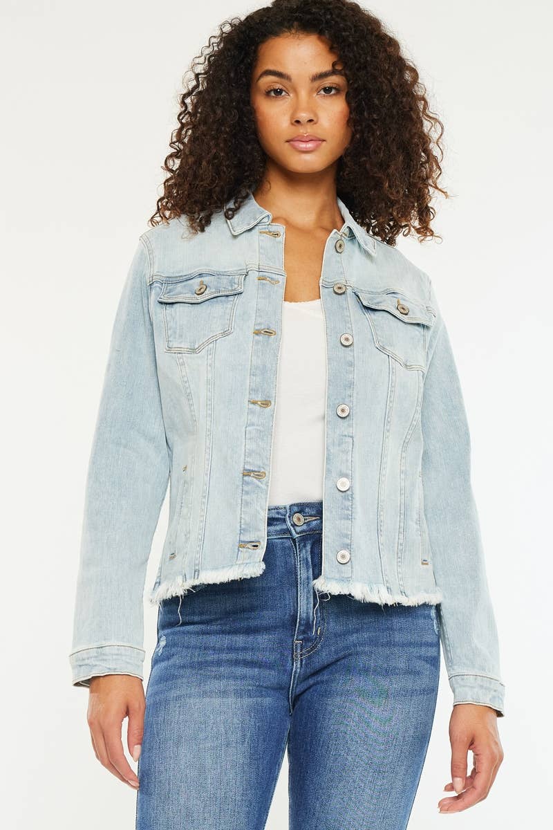 The Dawson Frayed Hem Denim Jacket – Light Wash Comfort Stretch