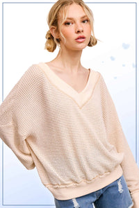 Ember V-Neck Waffle Knit Top – Ash, Charcoal, Soy Latte, Tomato