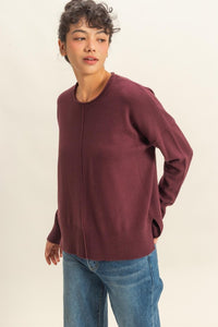 Lenora Drop Shoulder Sweater: Dark Cherry – Relaxed Fit Knit Pullover Top