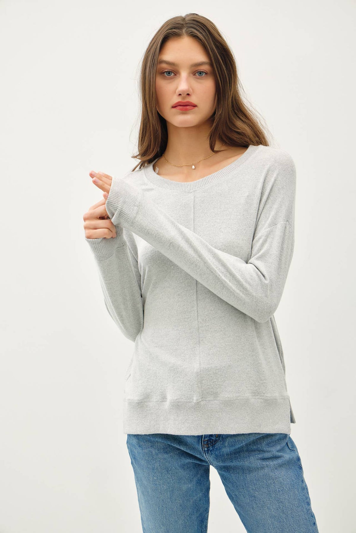 The Remi Hacci Knit Pullover – Soft Gray, Cream & Mocha