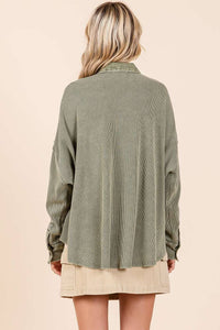 The Rowan Mineral Wash Waffle Knit Top – Olive Green Henley Pullover