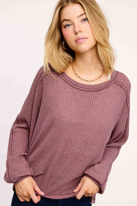Sadie Brushed Waffle Knit Long Sleeve Top – Berry, Charcoal, Teal