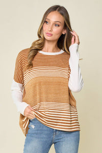 The Hadley Mixed Stripe Long Sleeve Knit Top – Mustard + Ivory Colorblock Pullover