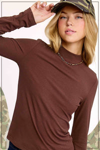 Lennox Ribbed Mock Neck Long Sleeve Top – Fudge, Onyx, Milk, Pebble, Soy Latte