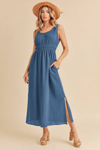 Darci Reversible Cotton Gauze Midi Dress – Sleeveless Summer Dress with Back Cut-Out & Pockets