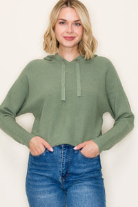 Staccato Mini Waffle Knit Hoodie Sweater – Pullover Dolman Sleeve in Terracotta, Ivory & Sage