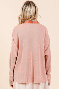 The Jolene Plaid Contrast Waffle Knit Button Down – Mineral Washed Rustic Rose