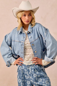The Brinley Washed Denim Jacket – Oversized Western-Inspired Layer