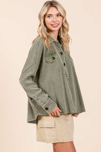 The Rowan Mineral Wash Waffle Knit Top – Olive Green Henley Pullover