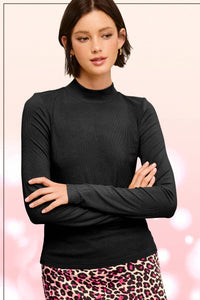 Lennox Ribbed Mock Neck Long Sleeve Top – Fudge, Onyx, Milk, Pebble, Soy Latte