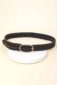 Braided Faux Leather Oval Buckle Belt