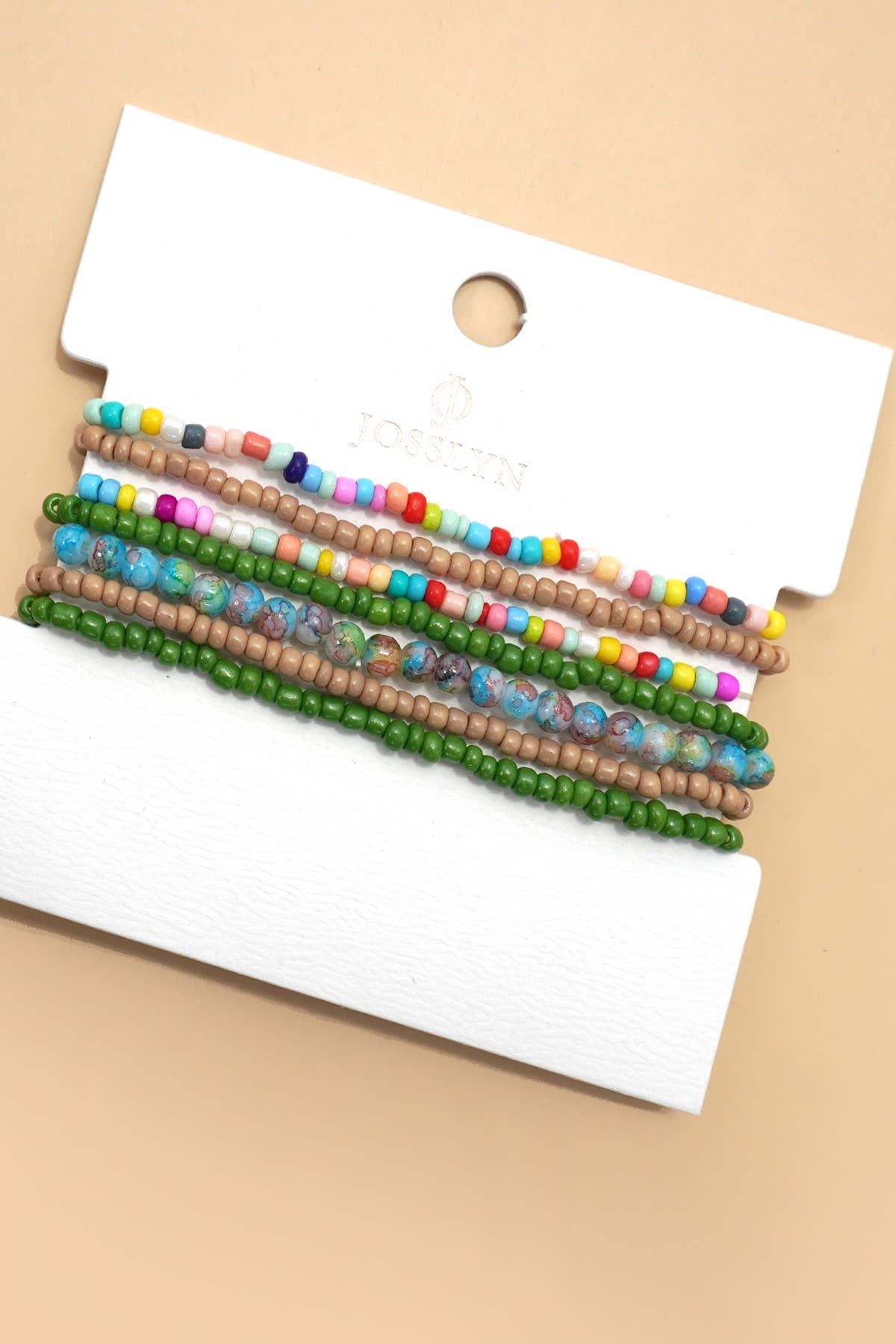 Confetti Beaded Stretch Bracelet Set | Boho Chic Stack in Olive Multi