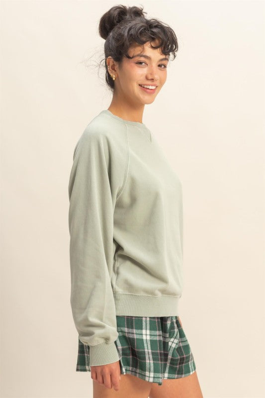 Everly Mineral Wash Crew Neck Sweatshirt – Chestnut, Black, Dark Cherry, Sage