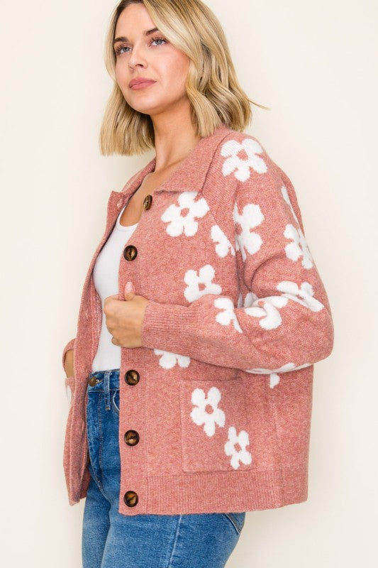 The Maribel Floral Button Front Cardigan – Rust & Ivory