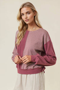 The Tessa Two-Tone Stripe Top – Charcoal/Wheat Mix