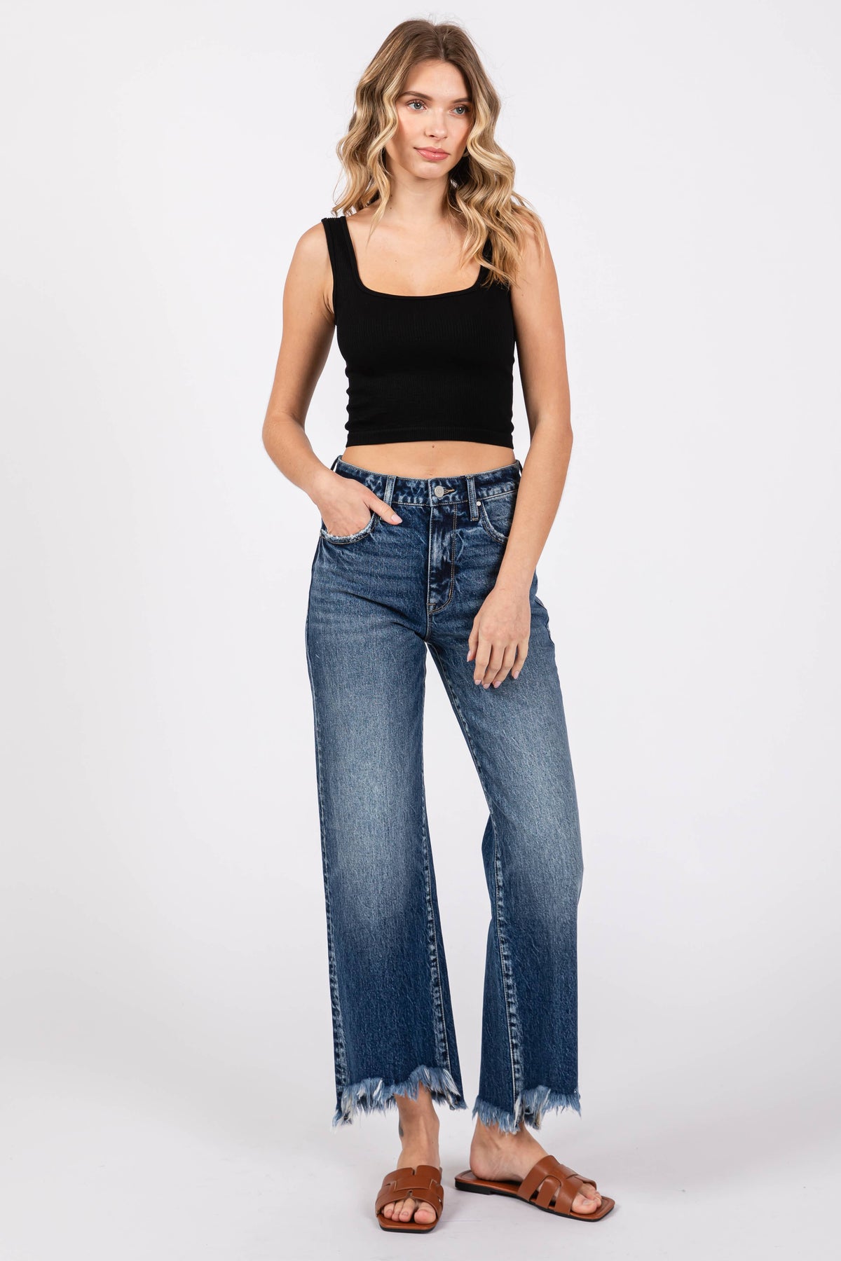 The Sylvie High Rise Vintage Wide Leg Jeans – Frayed Hem Comfort Stretch Denim