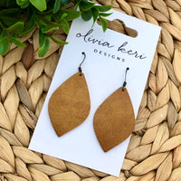 Olivia Camel Leather Drop Earrings – Lightweight Teardrop Earrings with Nickel-Free Hooks