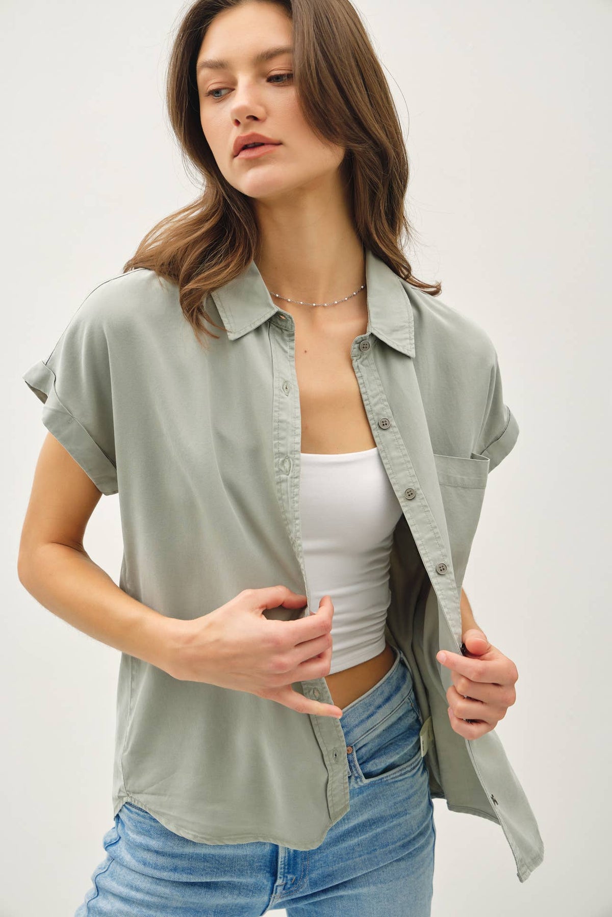 The Hadley Short Sleeve Button Down – Sage, Martini Olive, Toffee