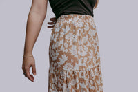 Savannah Floral Tiered Maxi Skirt – Neutral Side Slit Spring Skirt