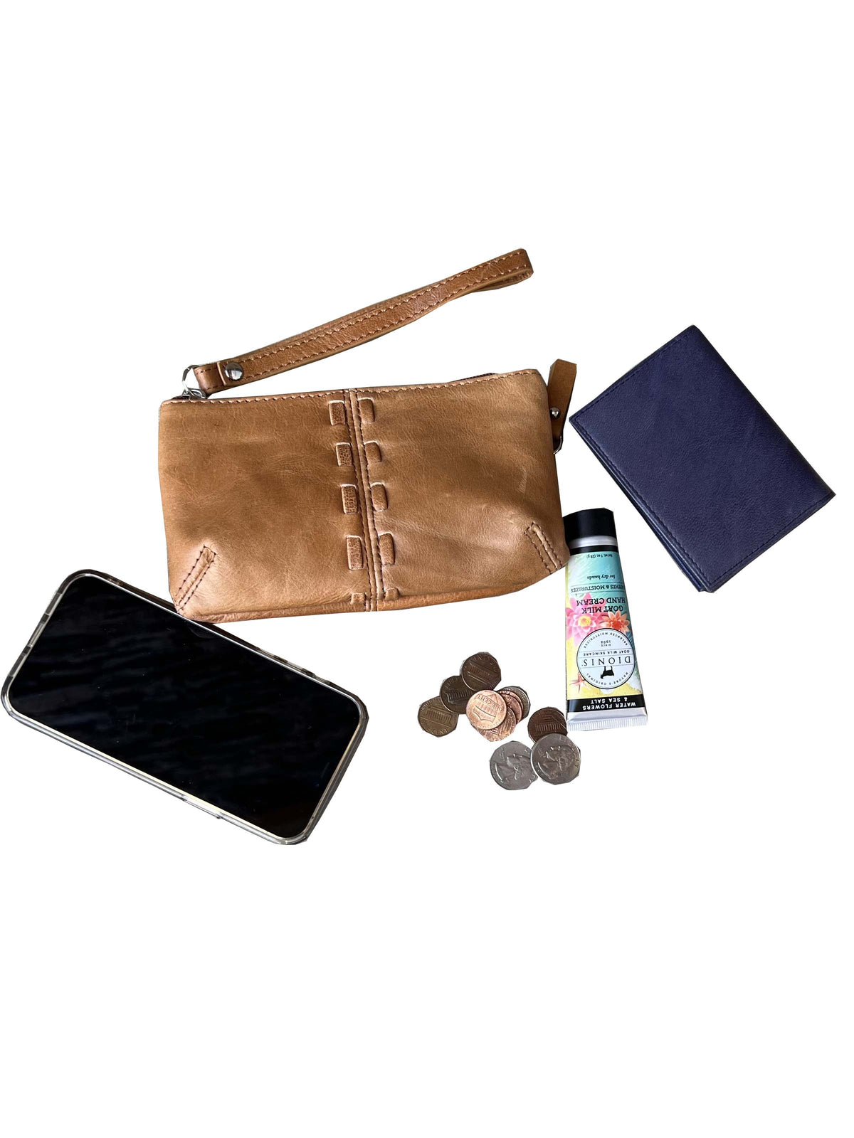 Prairie Belle Genuine Cowhide Leather Clutch Purse | Handcrafted Mini Wristlet Bag with Woven Accents & Zipper Pocket | Available in Black & Tan