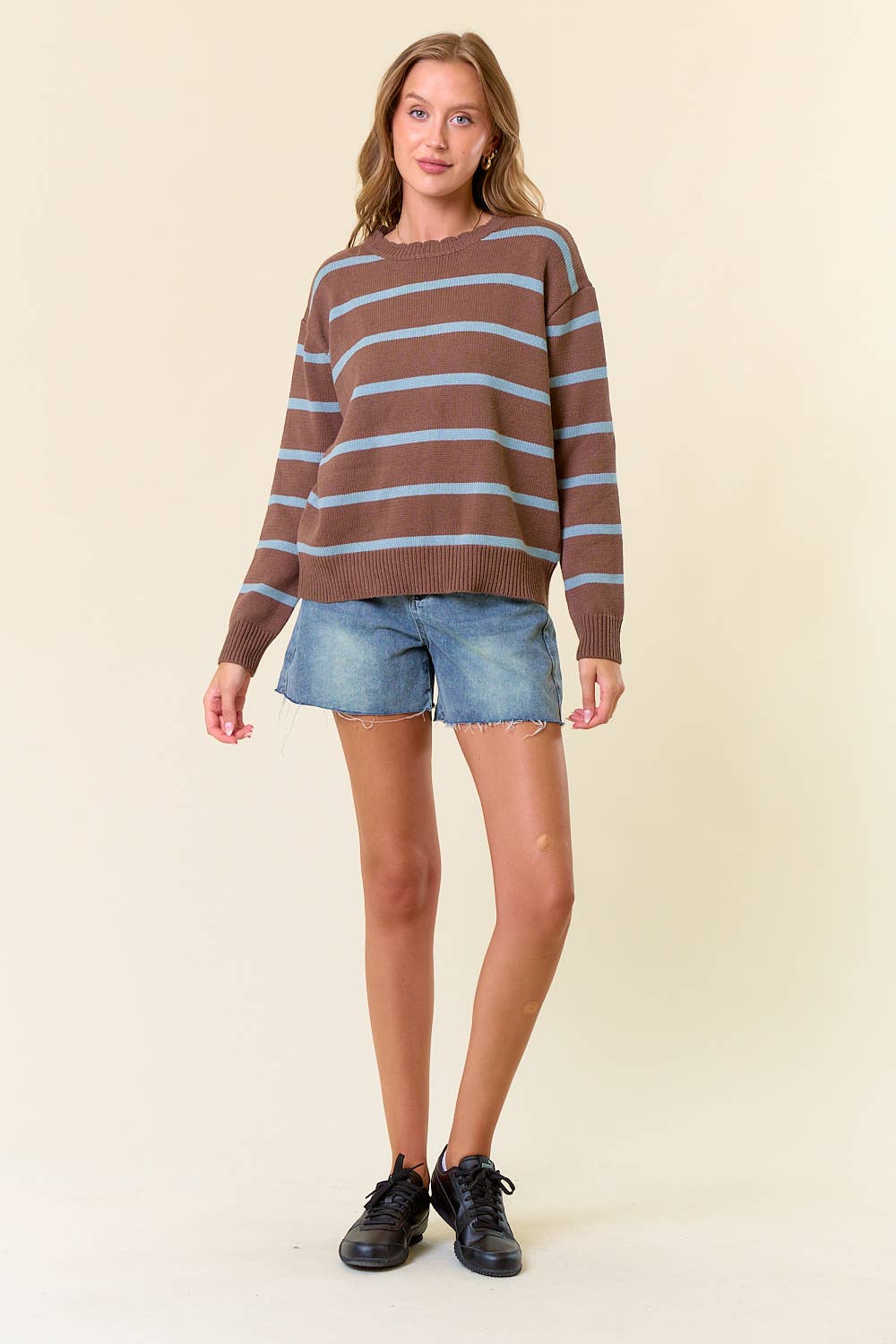 The Hadley Striped Cotton Sweater – Olive & Cream