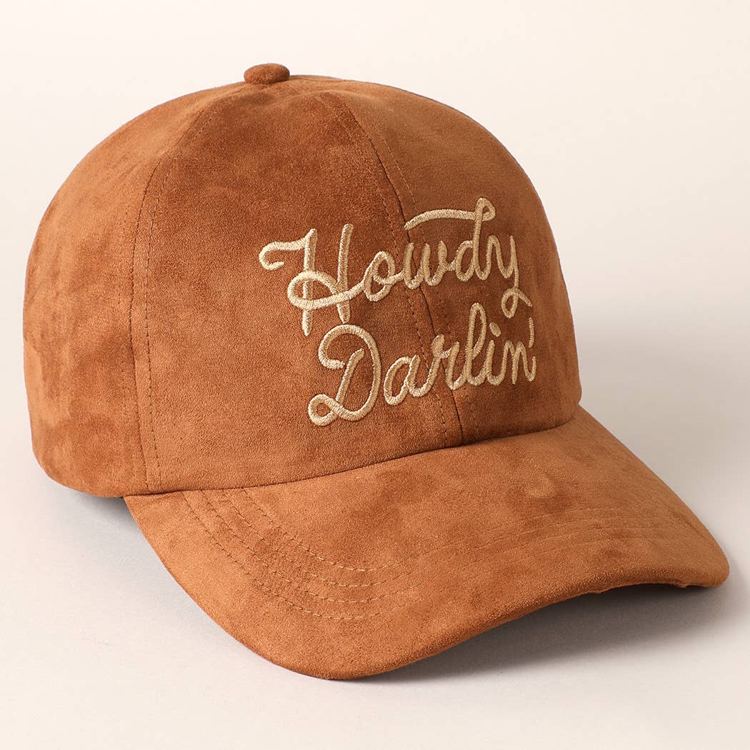 “Howdy Darlin’” Suede Embroidered Baseball Cap – Western Style Adjustable Hat