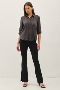 The Elsie Washed Tencel Button Down – Charcoal