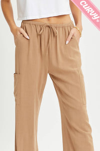 Savannah Plus Size Linen Blend Cargo Pants – Relaxed Pull-On Wide Leg Trousers with Pockets