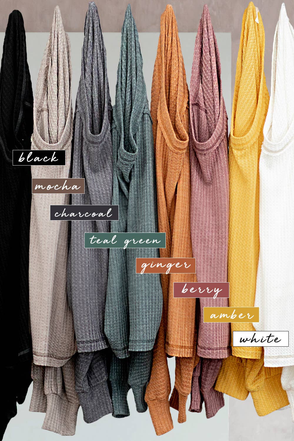 Sadie Brushed Waffle Knit Long Sleeve Top – Berry, Charcoal, Teal