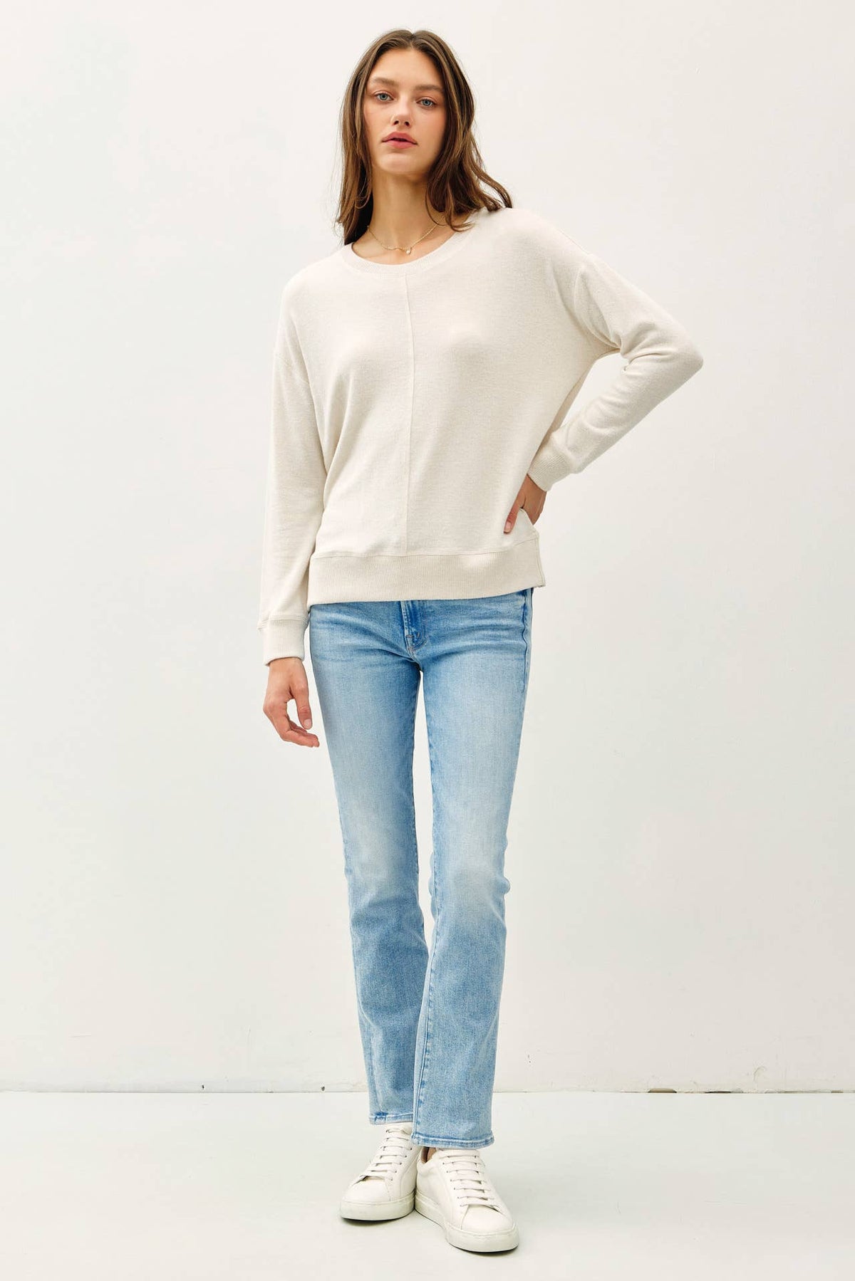 The Remi Hacci Knit Pullover – Soft Gray, Cream & Mocha