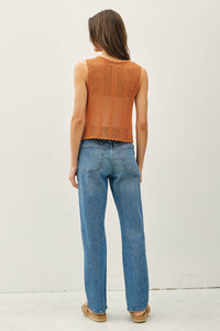 Sunset Dreams Crochet Knit Vest: Apricot | Boho Chic Open-Front Crochet Top with Tie Closure | Women's Layering Piece for Spring & Summe