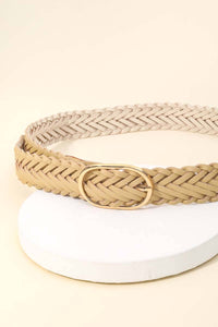 Braided Faux Leather Oval Buckle Belt