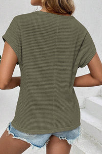 Callie Crochet Detail Textured Top – Olive Short Sleeve