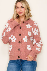 The Maribel Floral Button Front Cardigan – Rust & Ivory