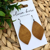 Olivia Camel Leather Drop Earrings – Lightweight Teardrop Earrings with Nickel-Free Hooks