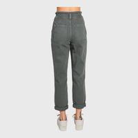 Millie Paperbag Waist Mom Jeans – High Rise Cuffed Denim in Washed Olive