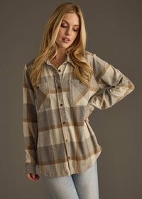 The Sutton Soft Brushed Plaid Button-Up – Grey/Mocha
